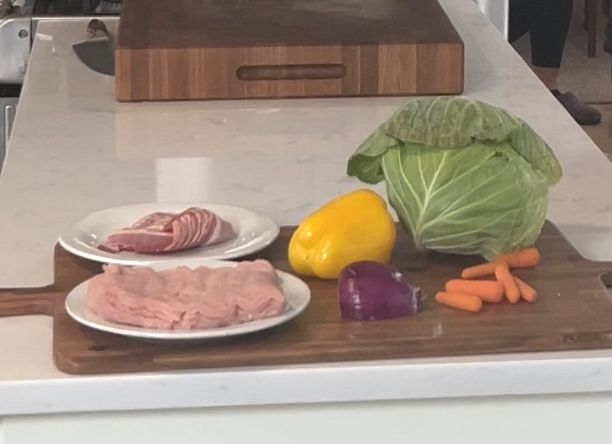 Ingredients for Bacon and Turkey Cabbage Rolls.